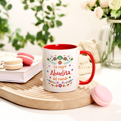 YHRJWN Abuela Coffee Mug - La Mejor Abuelita Del Mundo, Grandma Gift in Spanish for Mother's Day, Birthday, Christmas - Regalo Para Abuela, Taza Abuelos, 11 Oz, Red & White
