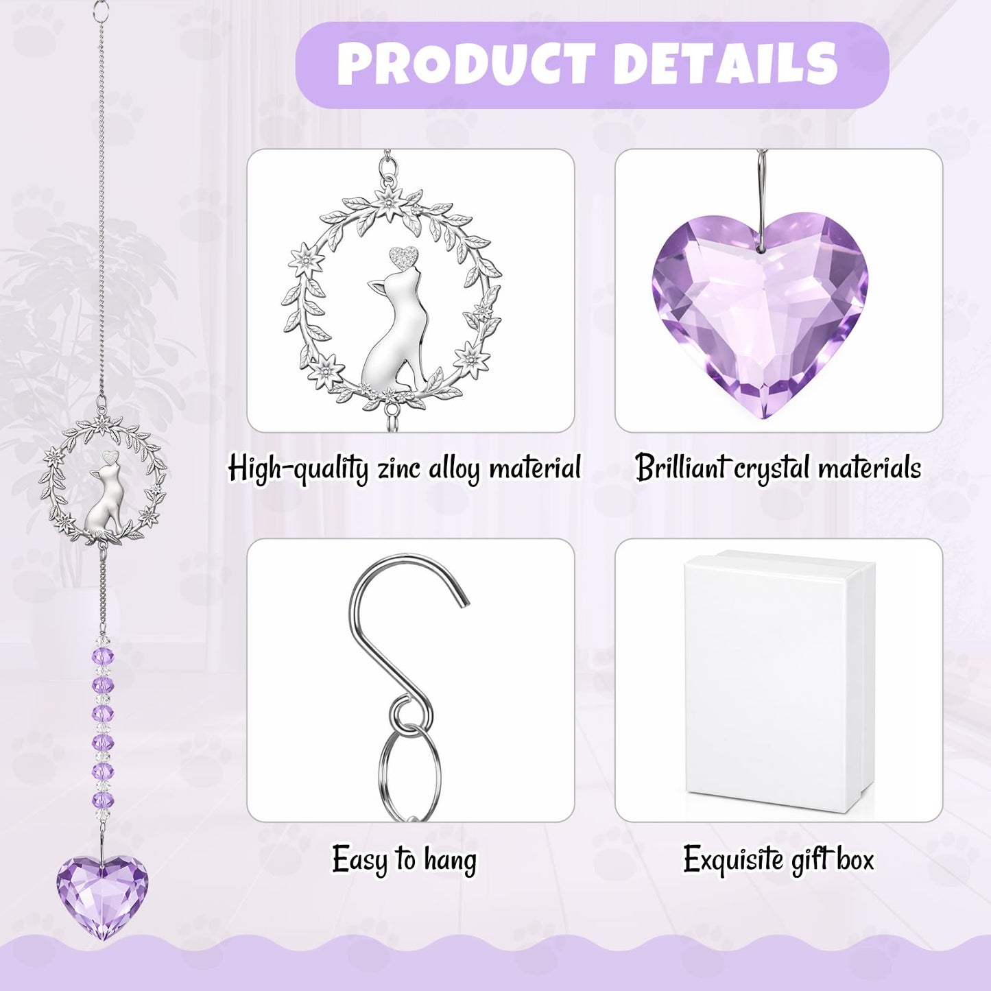 Kenning Pet Memorial Suncatcher Cat Memorial Gifts for Loss of Cat Sympathy Gifts Pet Remembrance Sun Catcher Bereavement Passing Away Remembrance Crystal Suncatcher Hanging Window Ornament (Purple)