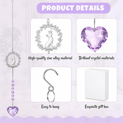 Kenning Pet Memorial Suncatcher Cat Memorial Gifts for Loss of Cat Sympathy Gifts Pet Remembrance Sun Catcher Bereavement Passing Away Remembrance Crystal Suncatcher Hanging Window Ornament (Purple)