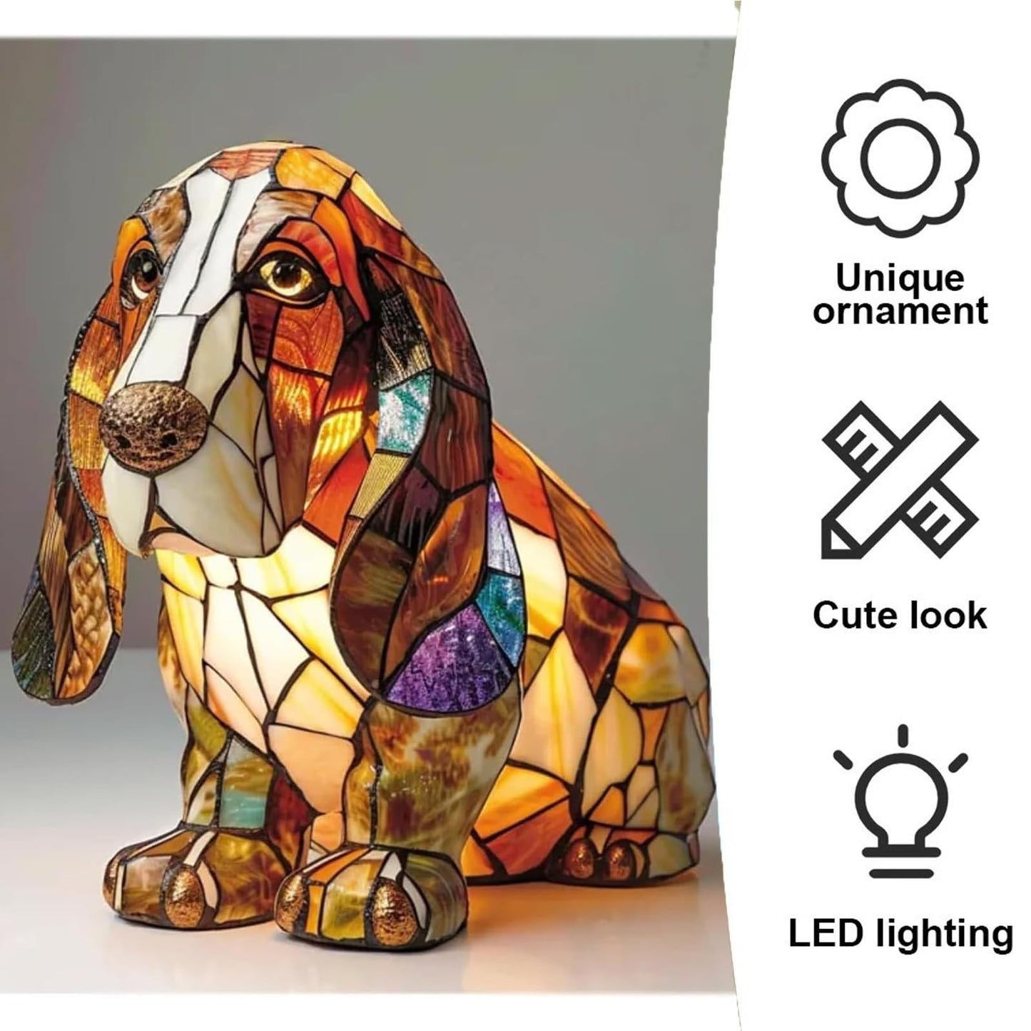 Neioaas Basset Hound Lamps - Retro Dogs Stained Resin Tabletop Night Light, Dog Series Art Night Light, 3D Cute Pet Dogs Themed Lamp LED Table Lamps, Fun Gift for Dog Lovers