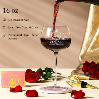 40th Birthday Gifts for Her - Limited Edition Wine Glass Gift Box Set - Unique 40th Bday Gifts Ideas for Women, Friends, Sister, Mom, Wife, Daughter - 40 Years Old Gift, Party Decorations Supplies