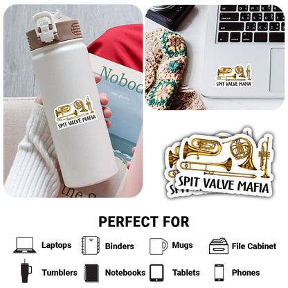 3Pcs Spit Valve Mafia Sticker Brass Player Trumpet Trombone Tuba Gift Spit Valve Mafia Stickers Musician Trumpet Trombone Horn Euphonium Tuba Car Decal for Laptop Water Bottle Toolbox Case (S1, 3")