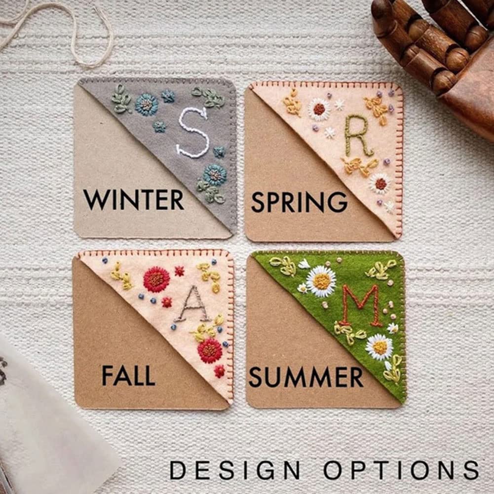 Personalized Hand Embroidered Corner Bookmark, 26 Letters Cute Flower Embroidered Corner Bookmark Embroidery Book Marker Clip for Book Lovers Bookmarks for Reading Lovers Meaningful GIF (Summer, L)