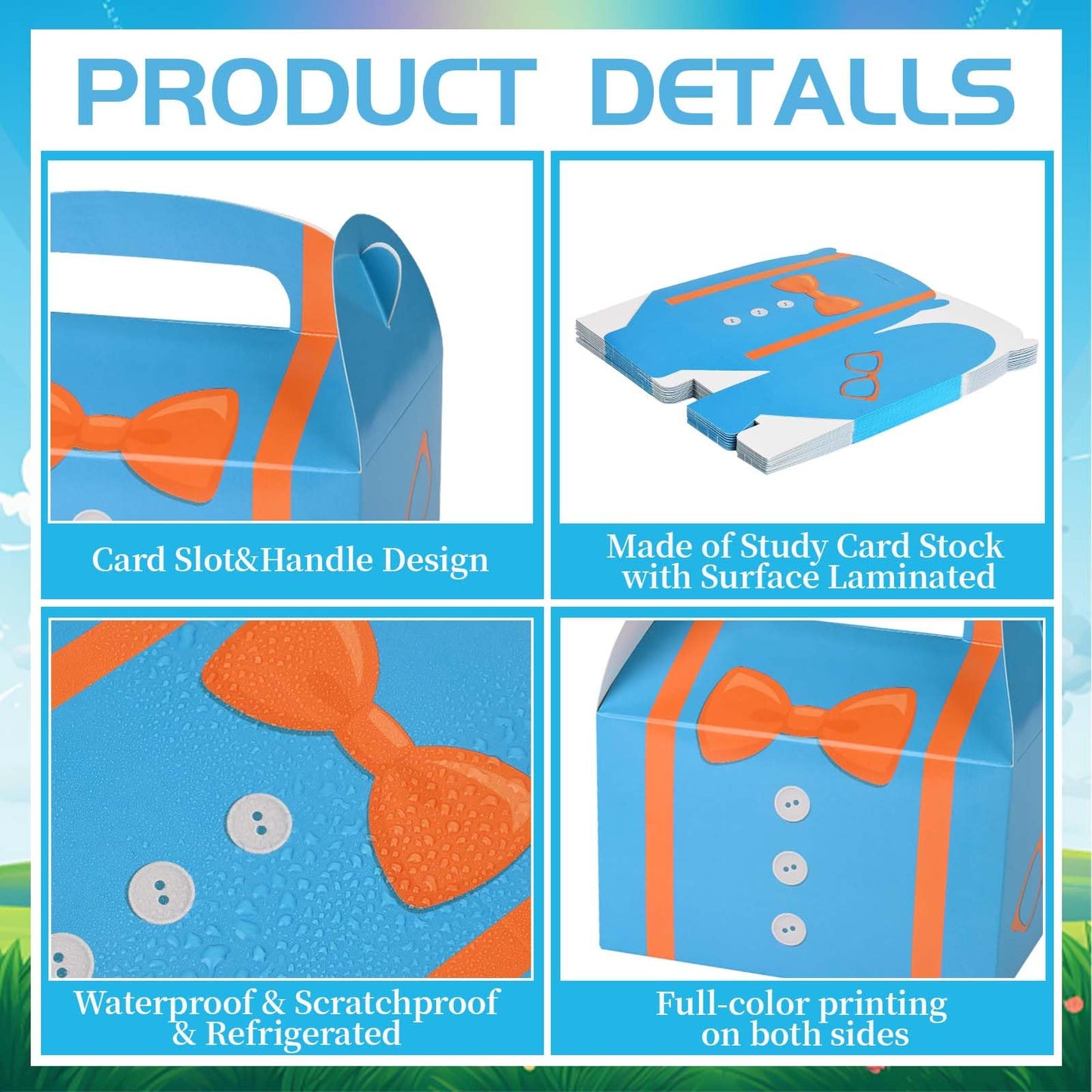 Bolsome 16 Pack Orange Blue Party Favor Boxes Blue Orange Cartoon Paper Treat Boxes for Birthday Party Baby Shower Party Supplies