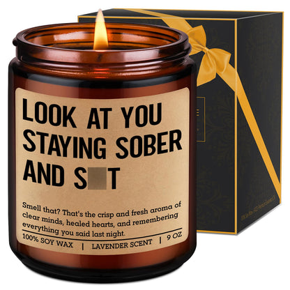 LEADO Scented Candle, Sober Gifts, Sobriety Gifts for Women, Men - Recovering, 1 Year Sober, 2 Year Sobriety Presents - Funny Proud of You, Anniversary, Recovery, Birthday Present for Her, Him