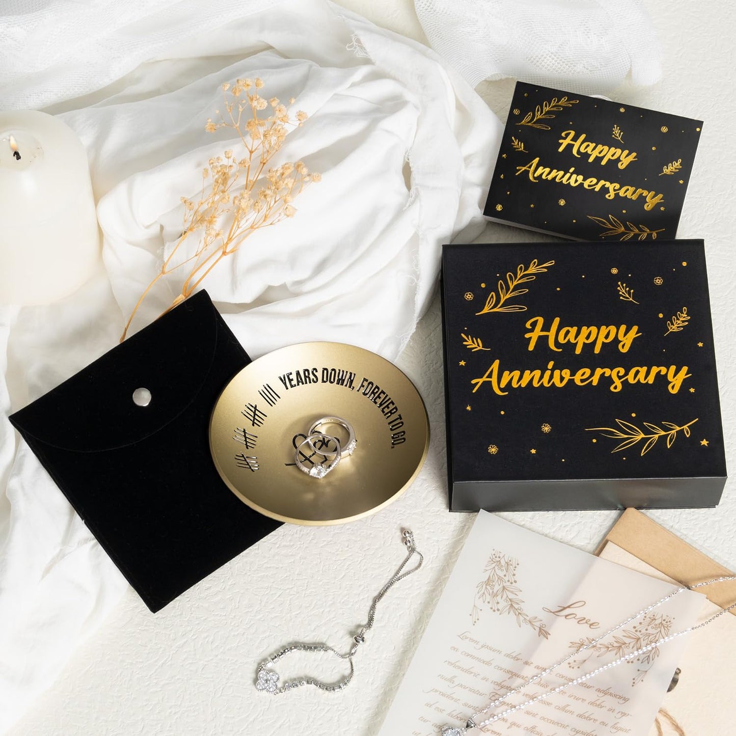 ROINS 19 Year Anniversary Bronze Gifts For Her Him, 19th Wedding Anniversary For Wife Husband, 4" Metal Ring Holder Dish Jewelry Tray - Unique Decoration Ideas Bronze Gift For Parents Men Women
