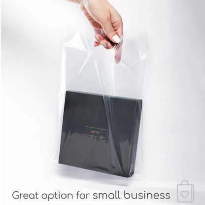 Choice Marts 100 Clear Plastic Bags With Handles 9"x12" Perfect for Merchandise And Retail 1.5Mil Thick Clear Gift Bags With Handles