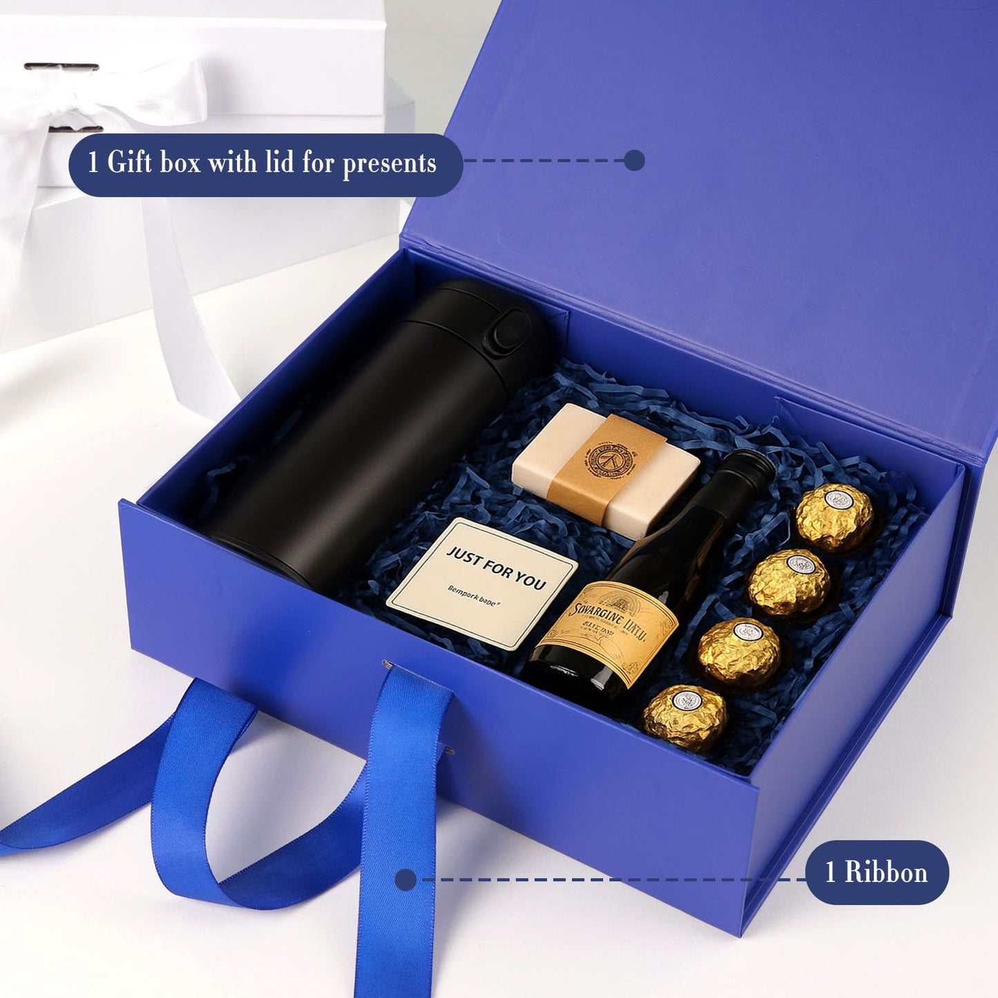 VGOODALL Blue Gift Box with Magnetic Lids, 10.2 x 7.5 x 3.2 Inch Gift Boxes for Presents Anniversary Birthday Celebration