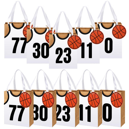 YooNotee 12 Sets Basketball Gift Bags with Handles DIY Personalized Basketball Goodie Treat Candy Snack Bags for Birthday Team Game Party Favor Supplies