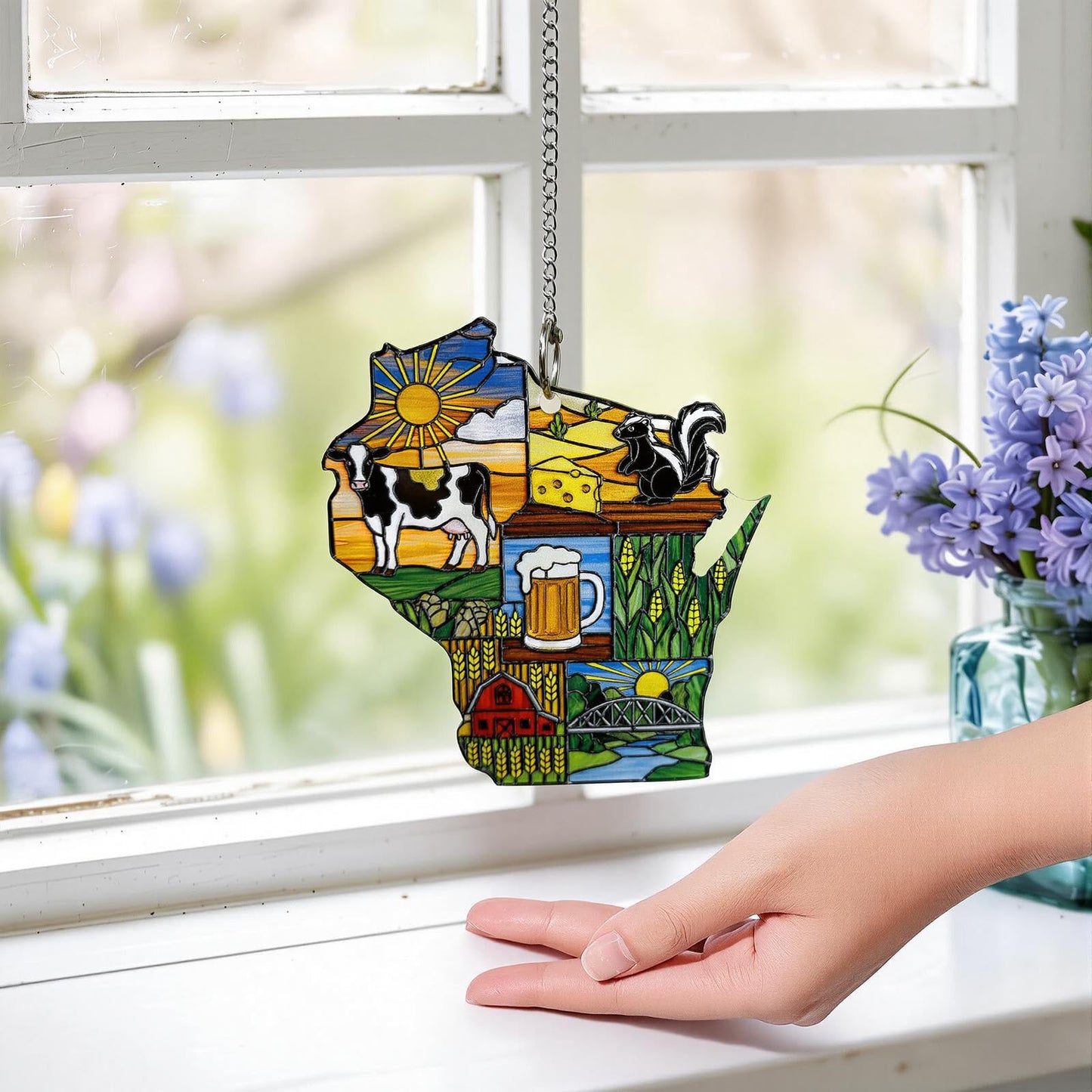Wisconsin Acrylic Suncatcher Ornament Window Hanging Landmarks Scene Souvenir Christmas Tree Decorations Housewarming Keepsake Gifts for Travel Lovers