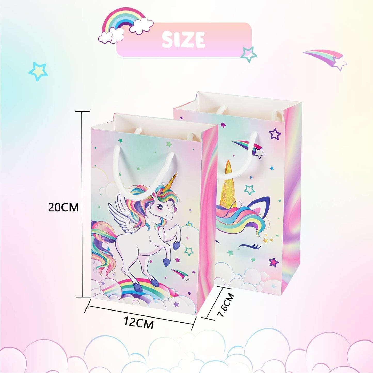 WERNNSAI 16PCS Unicorn Gift Bags - Rainbow Unicorn Party Supplies Goodie Bags for Girls Kids Birthday Unicorns Party Favor Bag with Handles Candy Treat Bag for Baby Shower Supplies