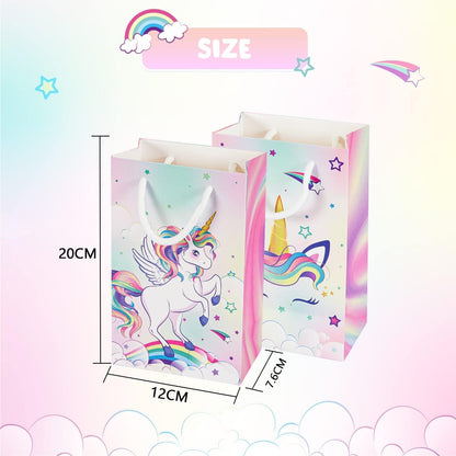WERNNSAI 16PCS Unicorn Gift Bags - Rainbow Unicorn Party Supplies Goodie Bags for Girls Kids Birthday Unicorns Party Favor Bag with Handles Candy Treat Bag for Baby Shower Supplies