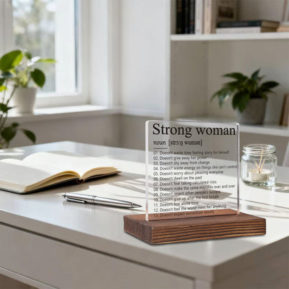 Inspirational Gifts for Women Mom Sister, Strong Woman Definition Sign, Positive Energy Gift for Coworkers Recognition, Motivational Gifts for Friends, Acrylic Desk Decor Plaque VR211