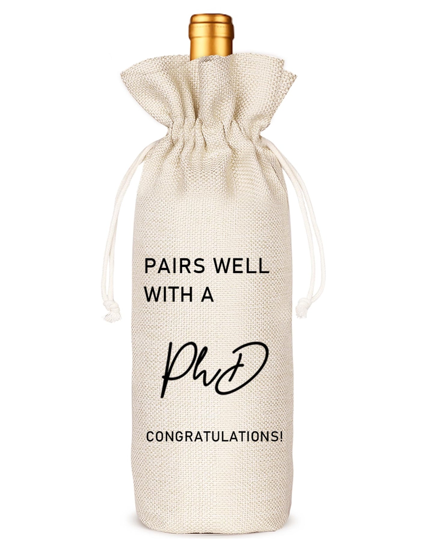 Graduation Wine Bag for Doctorate Degree, PhD, and Doctor, PhD Party Favors, Graduation Party Supplies- Burlap Reusable Gift