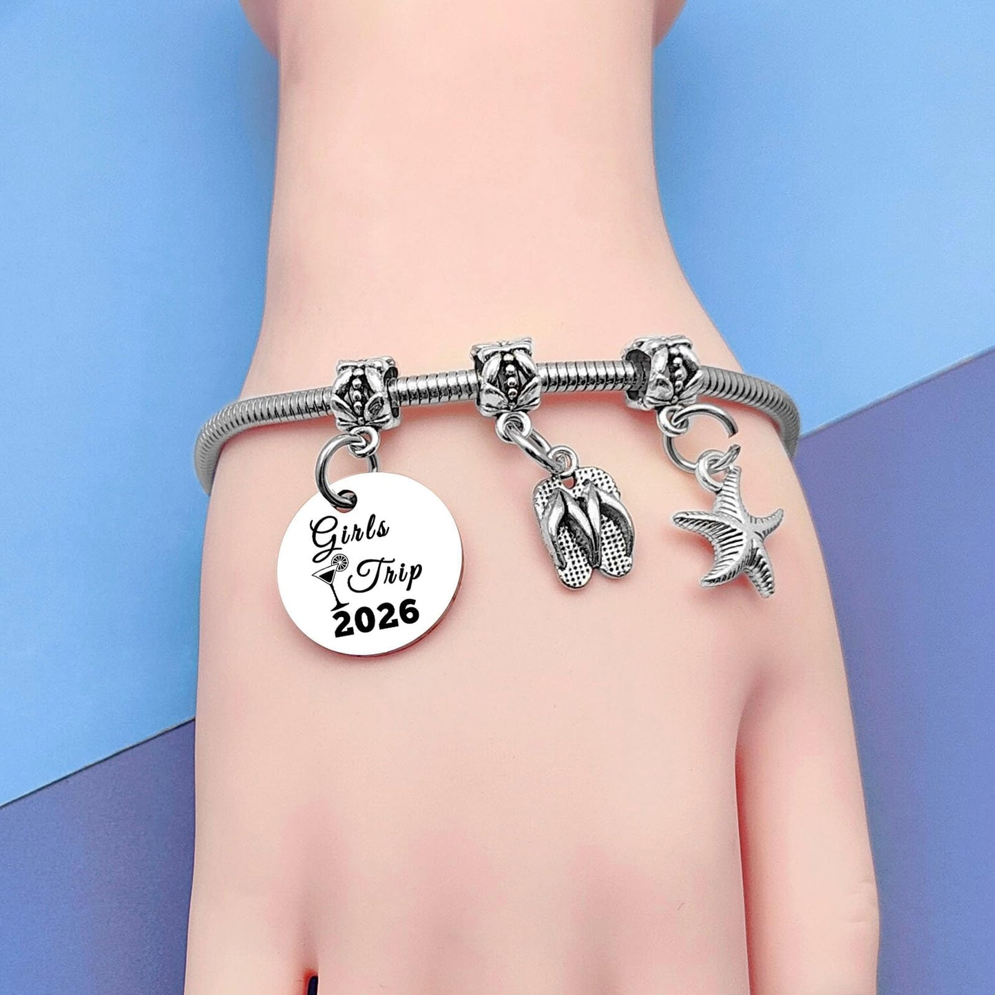 Girls Trip Gifts Girls Trip Weekend Gift Stainless Steel Bracelet Vacation Gifts for Women Beach Gift for Friend Bachelorette Party Presents Girl Weekend Getaway Presents Birthday Beach Present Women