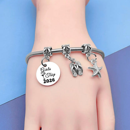 Girls Trip Gifts Girls Trip Weekend Gift Stainless Steel Bracelet Vacation Gifts for Women Beach Gift for Friend Bachelorette Party Presents Girl Weekend Getaway Presents Birthday Beach Present Women