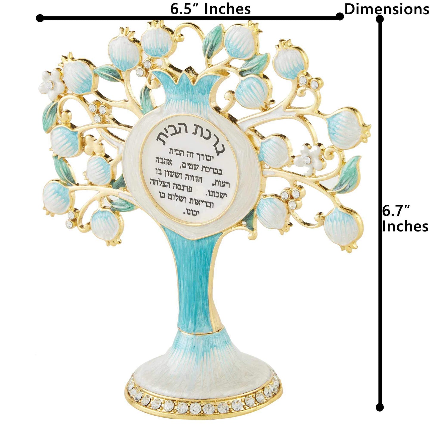 Matashi Hebrew Judaica Tree Shaped Home Blessing Standing Ornament w/Crystals (Pewter) Jewish Home Decor for Kitchen, Living, Family Room Housewarming Gift for Peace, Joy, Happiness, Success