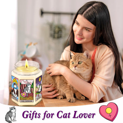 Gifts for Women-Best Friend Birthday Gift for Female-Astrology Gift for Friends-Witchy Gifts for Sister-Funny Candles for Her,Sister,Mom,BFF-Tarot Cat Lavender Candles-8oz Candle Jars