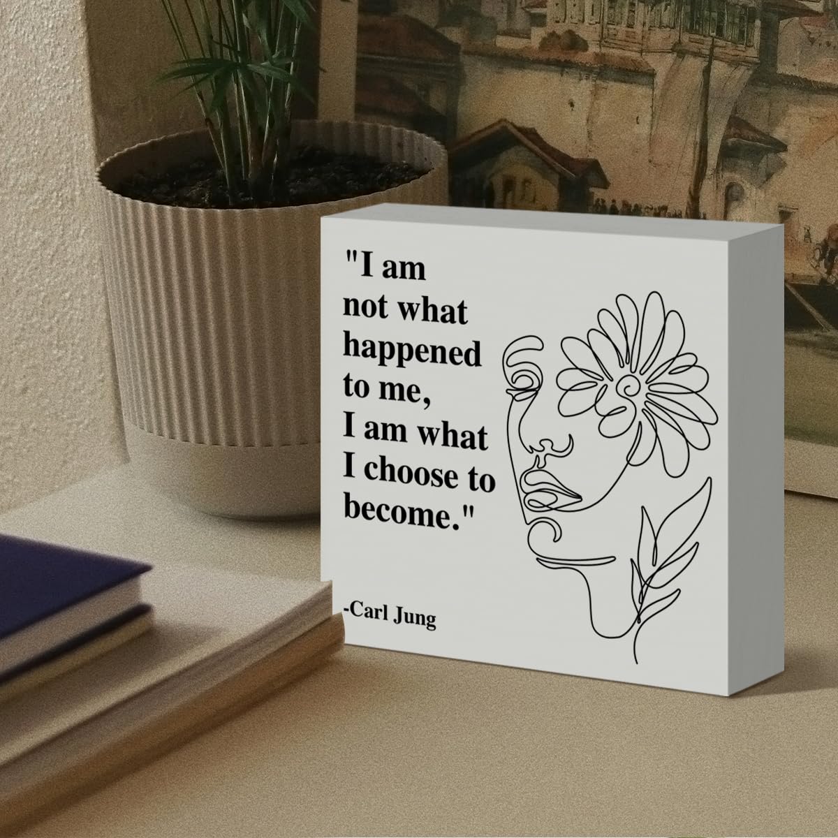 Therapy Office Desk Decor Wooden Box Sign, Mental Health Decor for Home School Counseling Decoration Mental Health Gift for School Counselor Psychologist Therapist, I Am What I Choose to Become