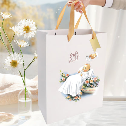 reviamz White Gift Bag Holy Spirit Design with Tissue Paper for Baby Boy and Girl Baptisms,Christenings,Baby Shower,First Communions Dedication Gifts for Religious Catholic Occasion- 10" x 5" x 13"