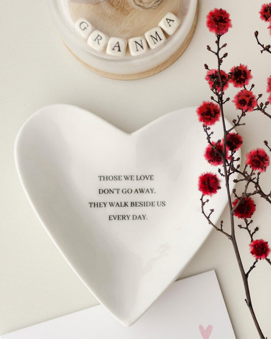 Memorial Dish - Heart-Shaped Ceramic Bowl for Loss of Loved Ones - Modern Style with Floral Pattern - Bereavement Gift for Funeral or Memorial Occasion