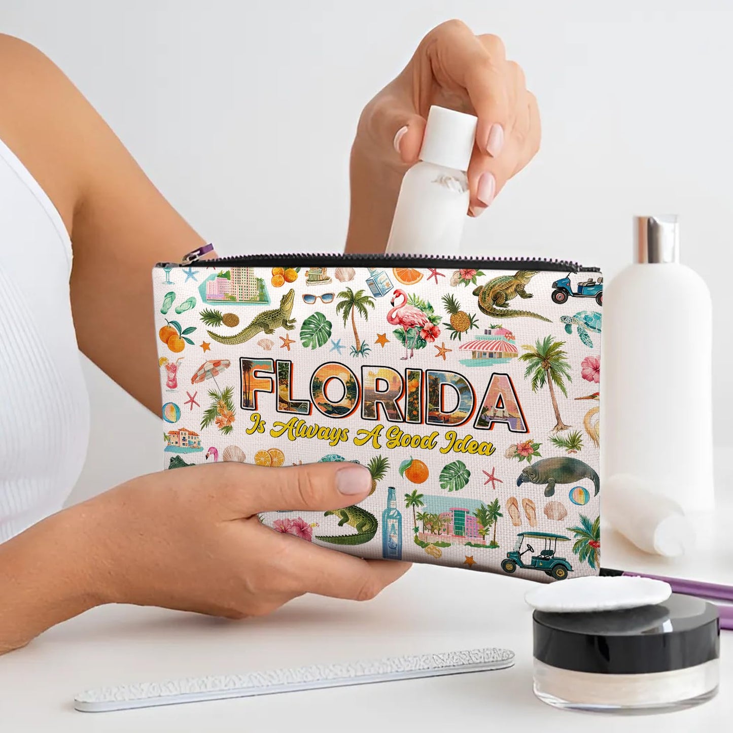 Florida Makeup Bag, Florida Gifts For Women Friends, Vacation Souvenirs Makeup Pouch, Travel Toiletry Bag With Zipper, Birthday Anniversary Christmas Gifts For Best Friend Bestie Her