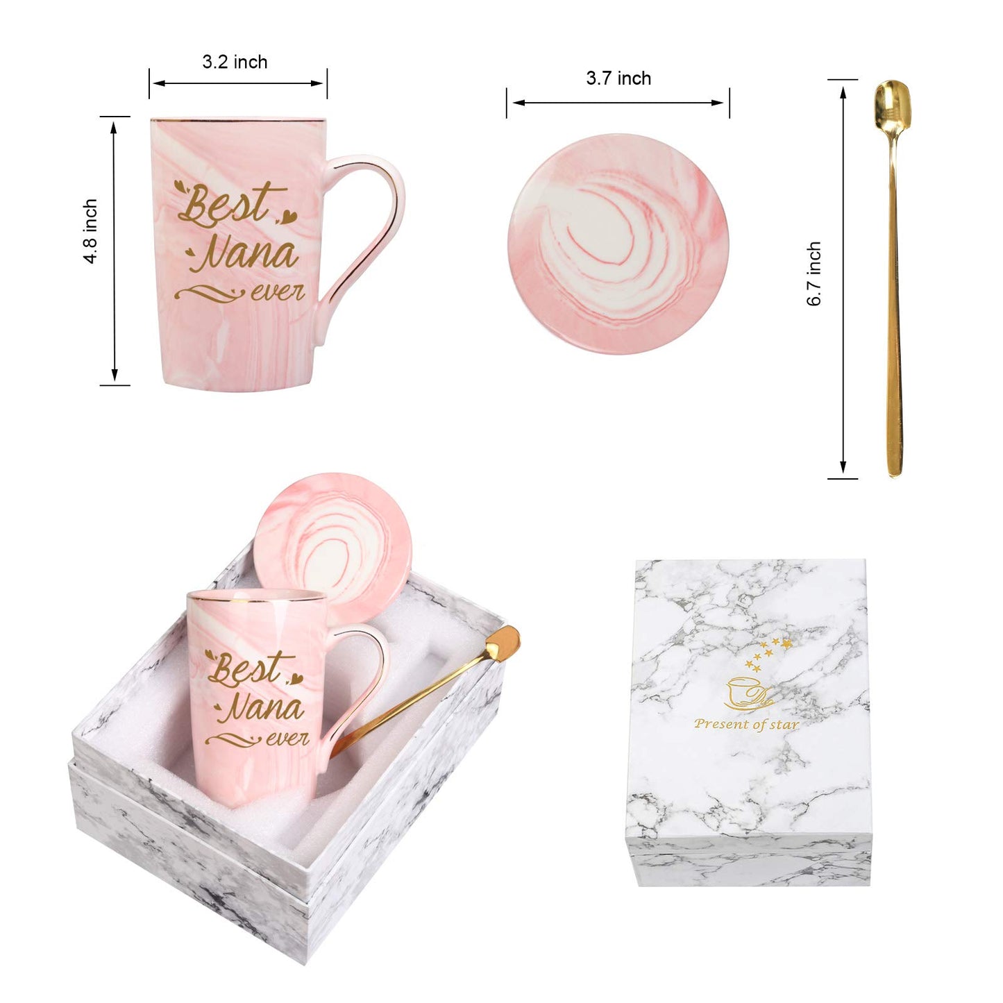 Best Nana Ever Mug Best Nana Coffee Mug Nana Mug Gifts Birthday Mothers Day Gifts for Mom Grandma from Grandkids Granddaughter Grandson Grandchildren Gifts 14 Ounce Pink with Gift Box