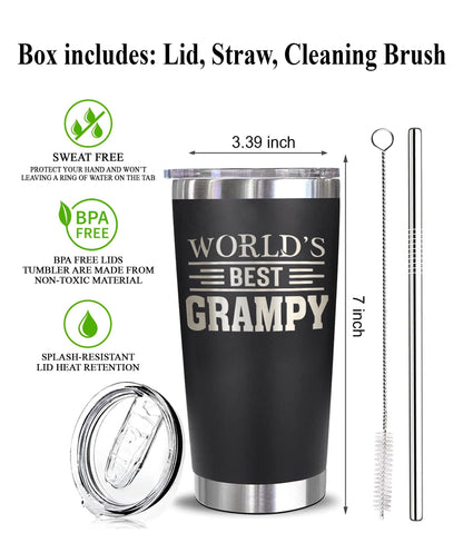 World's Best Grampy Tumbler - Best Grampy Laser Engraved - Grampy Mug - Father's Day Gift - Birthday Gift For Grampy - Grampy Coffee Mug - Stainless Steel Travel Tumbler 20Oz, Black