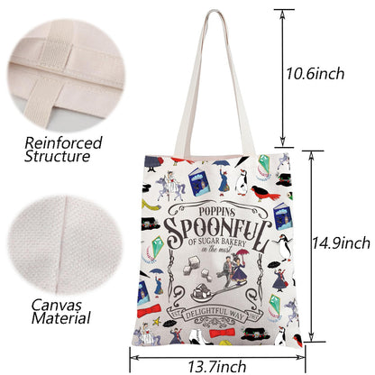 TGBJE Mary Musical Tote Bag Mary Movie Inspired Gift Poppins Spoonful Of Sugar Bakery In The Most Delightful Way Handle Bag (Spoonful Sugar tote)