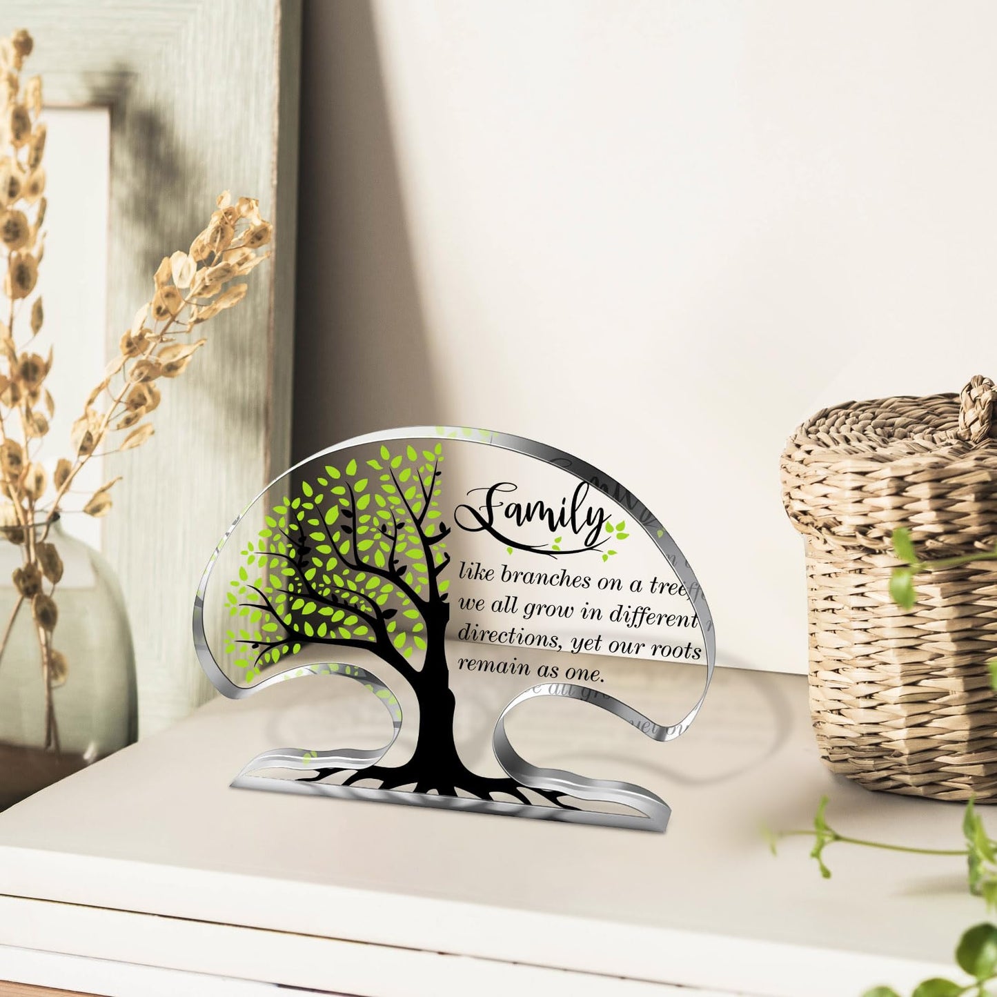 Jetec Family Reunion Gifts Tree Shaped Acrylic Keepsake Plaque Inspirational Desk Signs Heartwarming Family Members Gifts for Home Office Desk Shelf Table Decor
