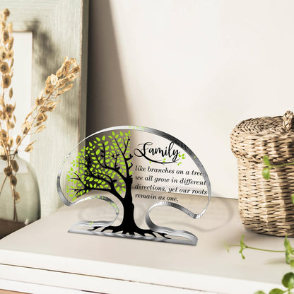 Jetec Family Reunion Gifts Tree Shaped Acrylic Keepsake Plaque Inspirational Desk Signs Heartwarming Family Members Gifts for Home Office Desk Shelf Table Decor
