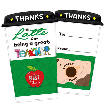 FLYAB Teacher Appreciation Gift Card - 4 Set Teacher Coffee Gift Card Holders with Envelopes Thank You Gifts Holders End of School Year Gifts for Teachers from Students Kids