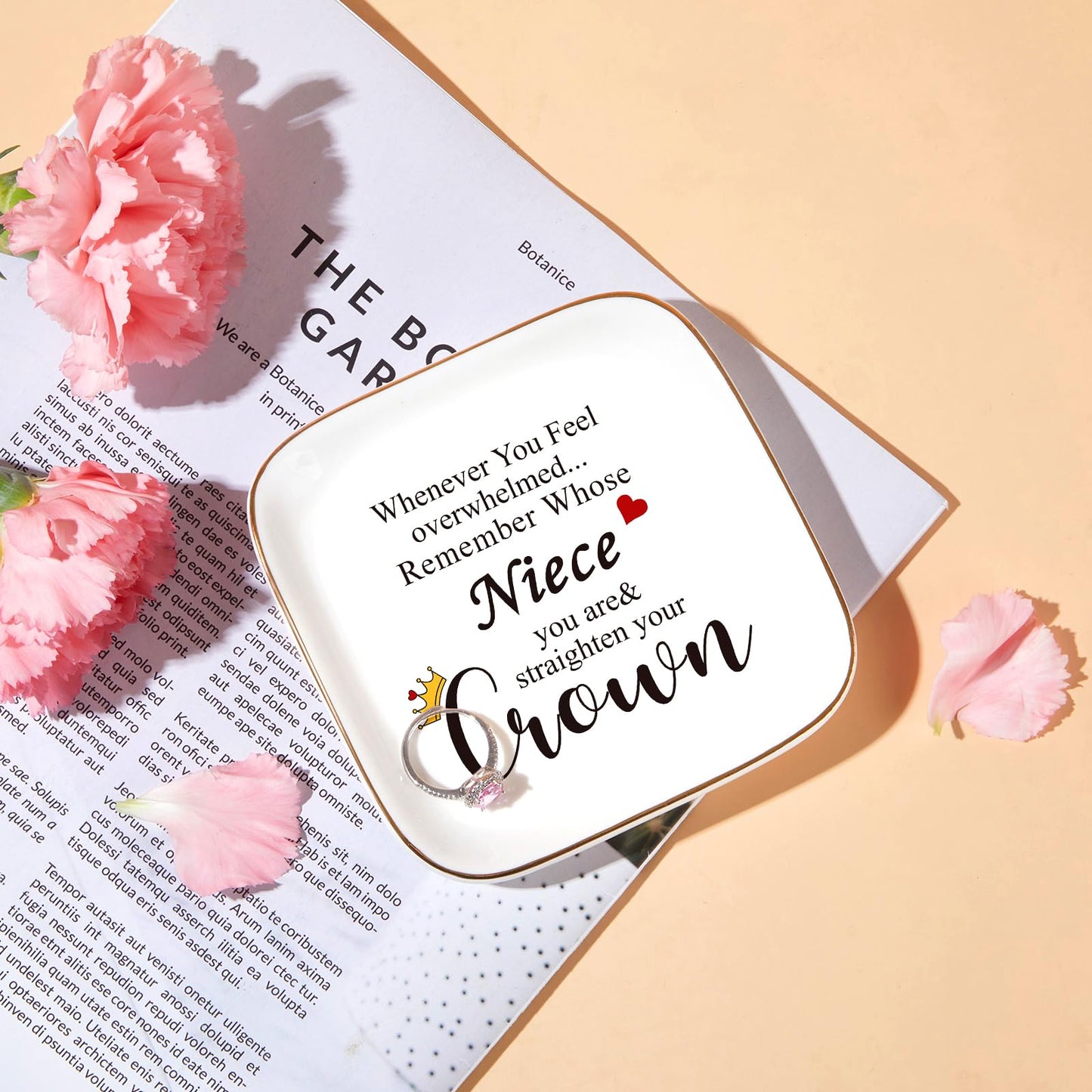 PUDDING CABIN Niece Gifts from Auntie, Jewelry Ring Holder Dish, Remember Whose Niece You Are, Birthday Mothers Day Gift