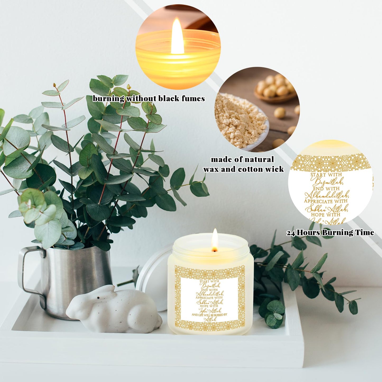 MTLEE 6 Pcs Eid al-Adha Scented Candles Gift Set, Bismillah Islamic Soy Wax 3.5 oz Natural Aromatherapy Jar Candles for Eid Mubarak, Muslim Ramadan Home Decor, Gifts for Muslim Friends Family (White)