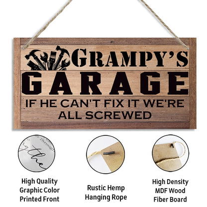 Grampy Gift, Grampy's Garage Sign Gift for Mechanic, Decorative Hanging Wall Plaque Wood Sign, Garage Hanging Decor, Farmhouse Home Decor, Funny Garage Decor, Father's Day Gift for Grampy Grandpa Dad