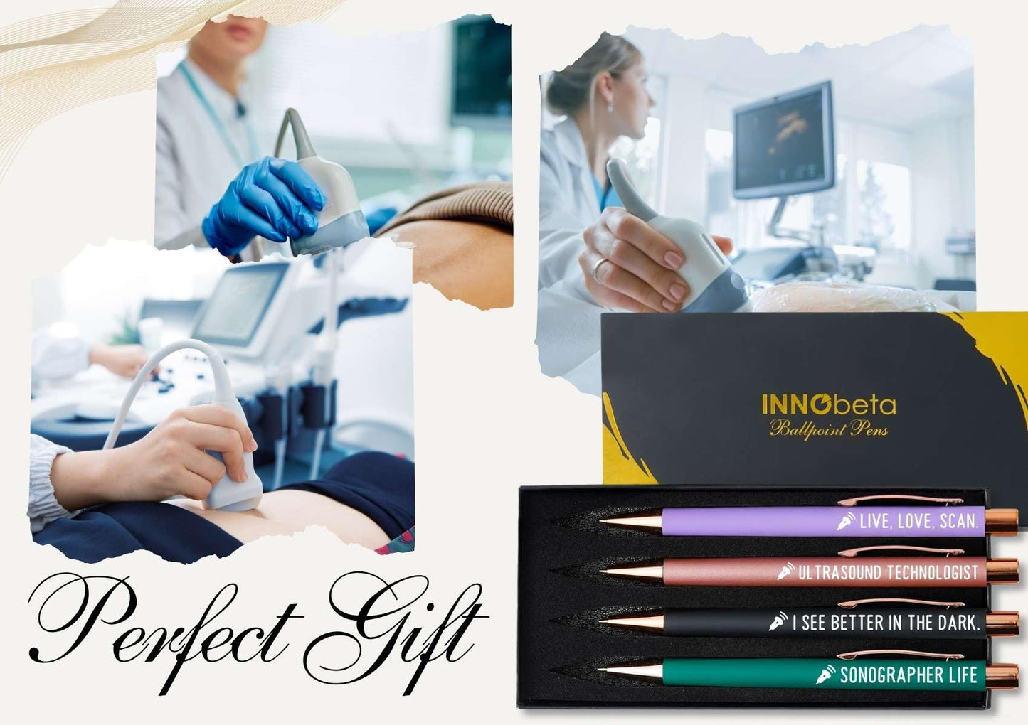 InnoBeta Sonographer Gifts for Women, Sonography Ultrasound Tech Radiology Gifts, Ballpoint Pen Set of 4, Perfect for Birthday & Christmas