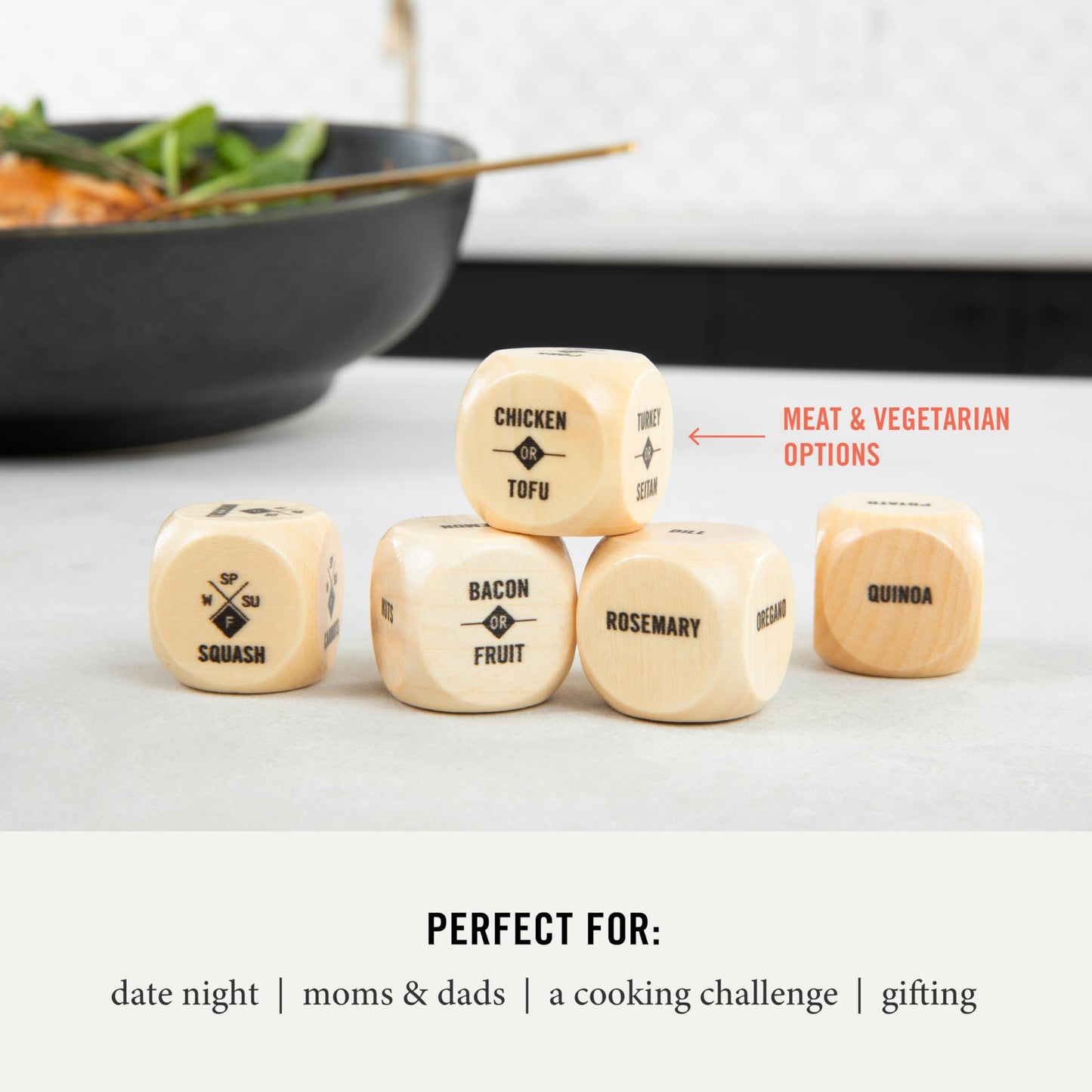 Two Tumbleweeds Foodie Dice - Set of 9 Dice to Inspire Creative, Seasonal Meals with Take Out Die - Unique Cooking Gift