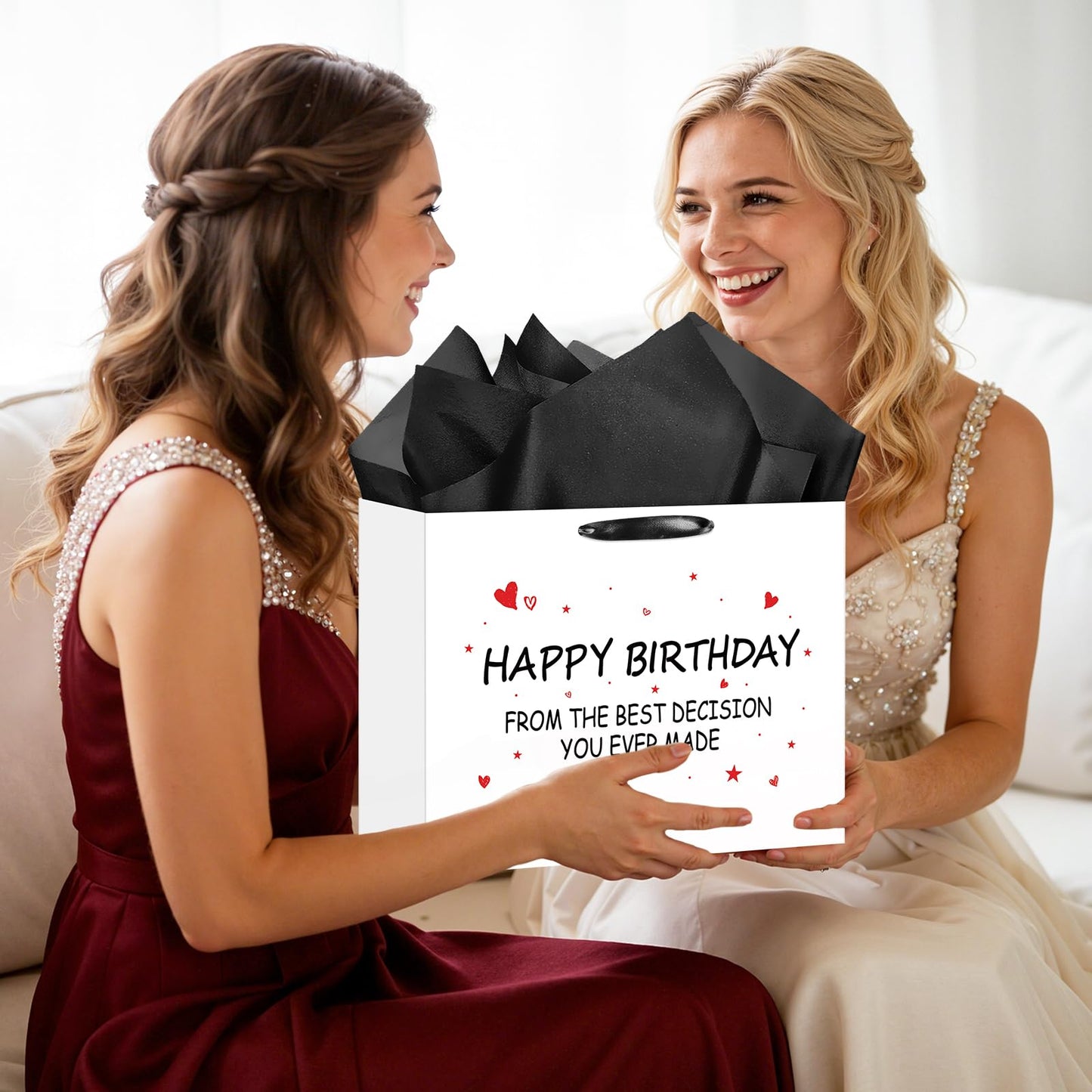 Funny Birthday Gift Bag with Tissue Paper Card From the Best Decision Gift Bags Black and White Happy Birthday Wrapping Bag for Boyfriend Girlfriend Husband Wife Couples Friends Bday Party Decorations