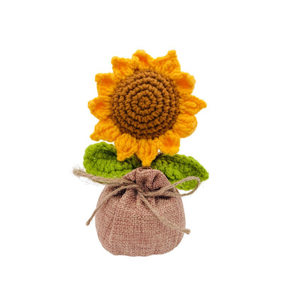 Crochet Sun Flowers Potted Flower, Handmade Knitted Sun Flores Birthday Gifts for Women/Mom/Grandparent, Valentines, Christmas,Positive Boho Crocheted Flower for Office Desk Decor