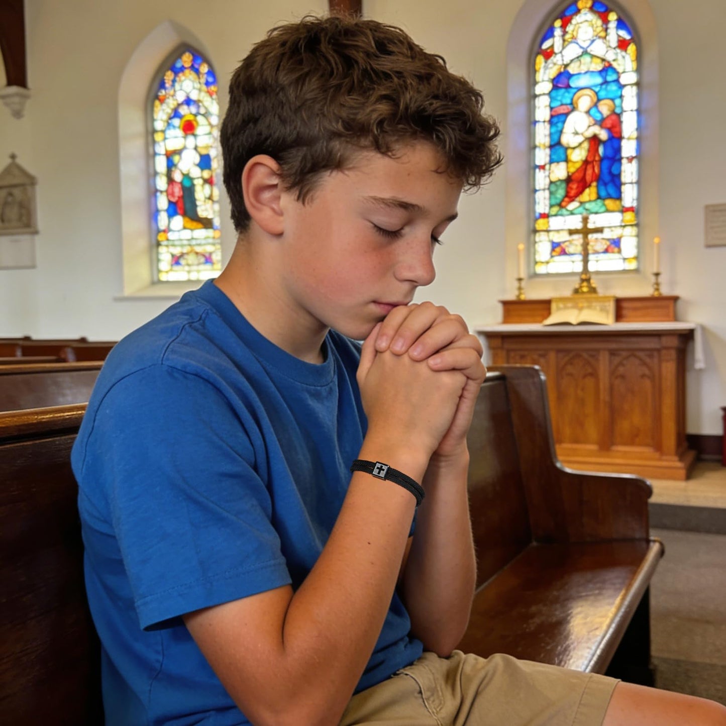 Gnamy First Communion Confirmation Baptism Gifts for Boys, Adjustable Rope Cross Bracelet Catholic Christian Religious Jewelry Gifts