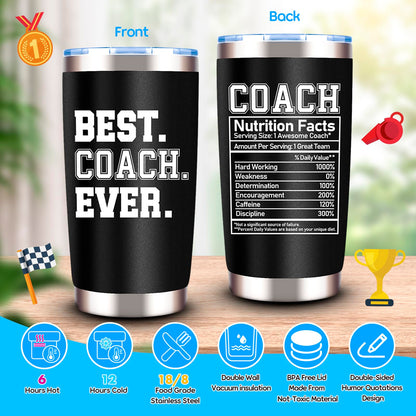 JTAMOHI Coach Gifts for Men Women, 20 Oz Best Coach Ever Tumbler Gifts, Thank You Coach Gifts, Birthday Christmas Gifts for Coach, Soccer Football Softball Basketball Swim Coach Appreciation Gifts