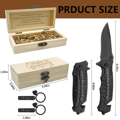 40 Years Wedding Anniversary Keepsake Him, 40th Ruby Anniversary Present for Husband, 40 Years Marriage Men Gift Idea, Engraved Pocket Knife with Wood Box, Hunting, Camping, Fishing, Folding Knives