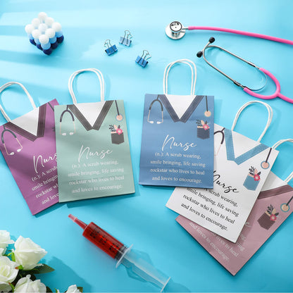 Woanger 50 Pieces Nurse Appreciation Gift Bag Bulk Nurse Week 2026 Gift Goodie Paper Bag with Handle Nursing Graduation Thank You Handbag for Lpn Assistant Cna Week Party Favor Supplies, 5 Colors