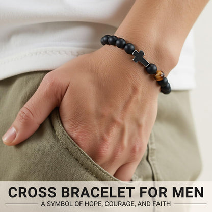 To Mens Gifts Cross Bracelet for Son, Grandson, Dad, Husband, Godfather, Men - Birthday Graduation Retirement Christmas Christian Gift for Teens Men