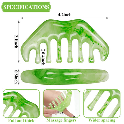 Geiserailie 2 Pcs Jade Combs Esthetician Supplies Massage Stone Hair Gua Sha Scraping Scalp Comb Facial Massage Tool Handheld Head Tools Head Caring Therapy for Women(Elegant Style)