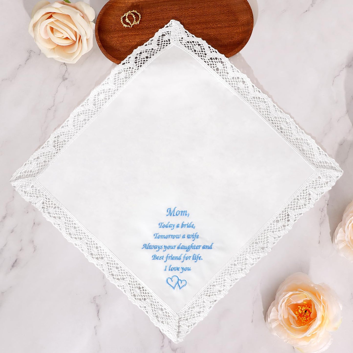 Wedding Handkerchiefs Something Blue for Bride, Mother Of The Bride Gifts Embroidered Lace Keepsake Bridal Hankies