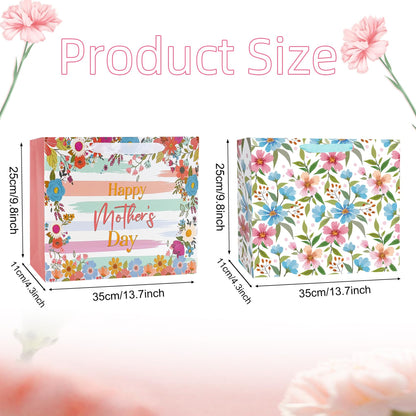 2 Pack 13" Large Mothers Day Gift Bags, Reusable Paper Mothers Day Floral Gift Bag with Handles Elegant Mothers Gift Wrap Bags with Flowers Pattern Design for Woman Moms Grandmas Gift Wrapping Supplie