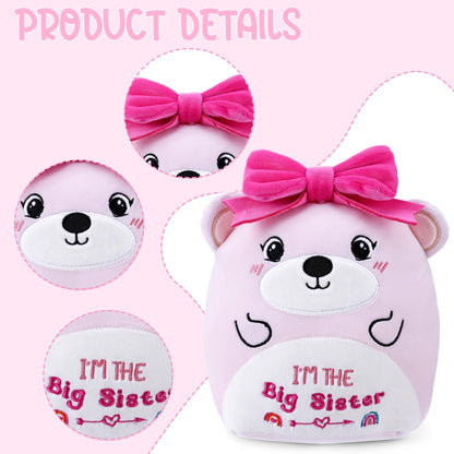 Big Sister Plush Toy: 8-Inch I'm The Big Sister Bear with Pink Bow Stuffed Animal Cute Soft Plushie Pillows Christmas, New Sibling Gifts for Girls Kids