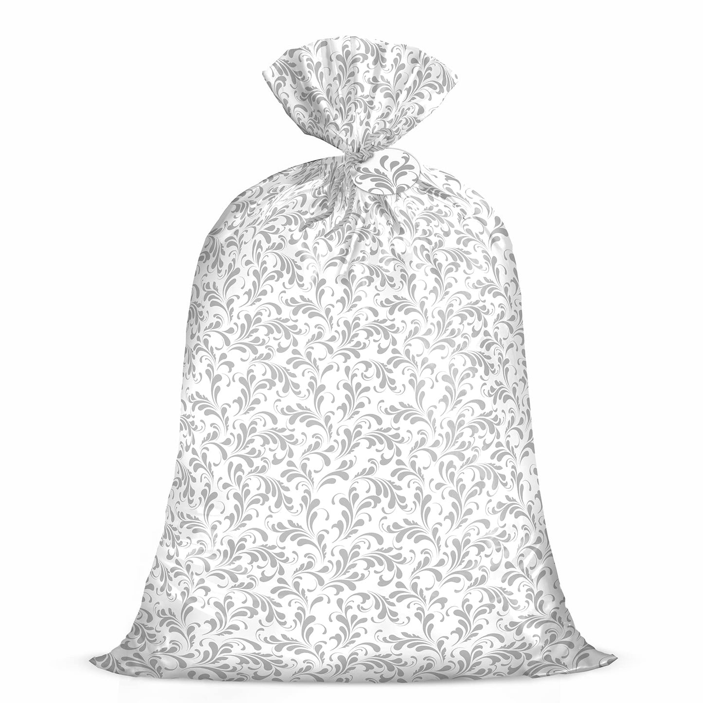 WRAPAHOLIC 56" Large Plastic Gift Bag - Silver Floral Jumbo Bike Bag Gift Wrap for Birthdays, Mother's Day, Wedding, Baby Shower, Parties, or Any Occasion - 56" H x 36" W