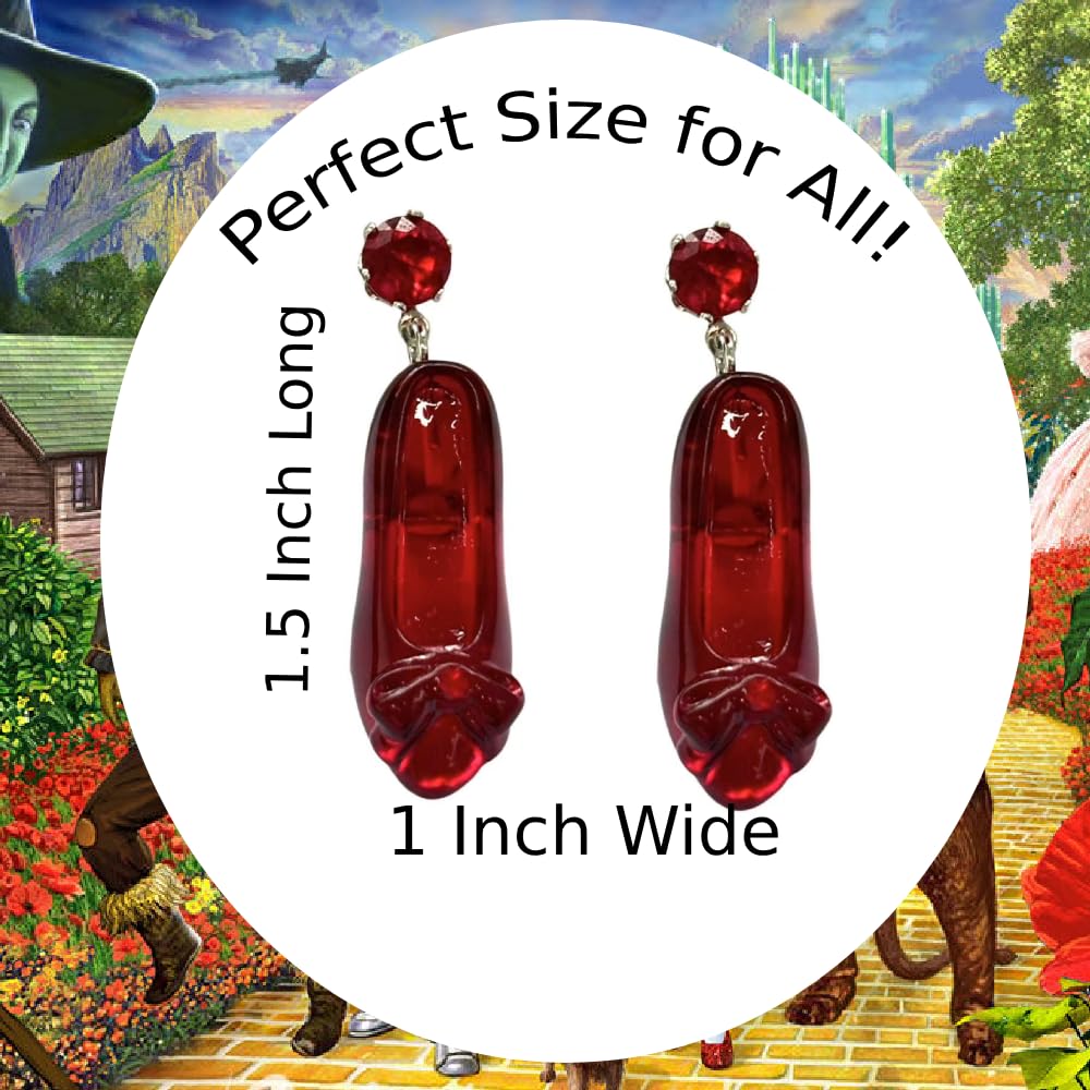 Cute Pair of Ruby Slipper Drop and Dangle Earrings for Women. Wonderful Wizard Oz Themed